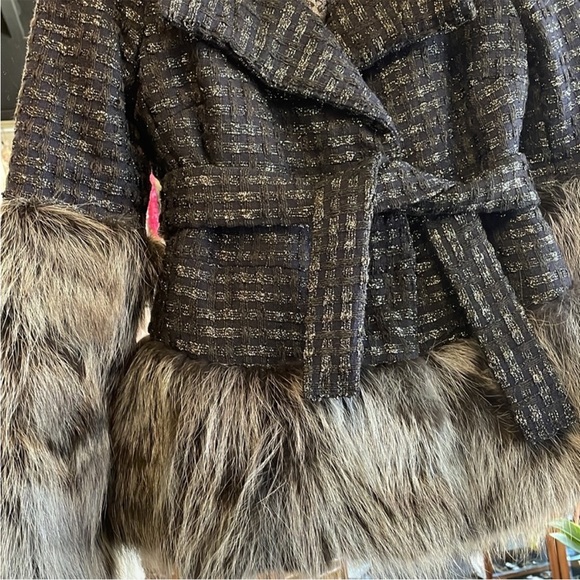 Coat. Winter black gray fur and puffer jacket Armani fabric - Picture 16 of 16